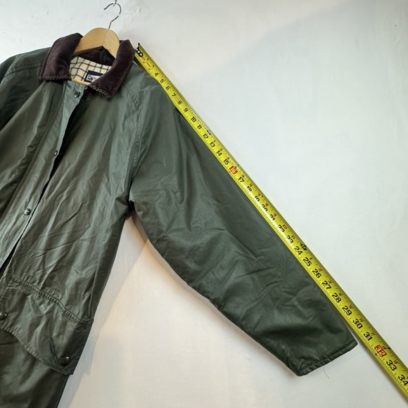 Lands‎ End Womens Waxed Barn Jacket Green Plaid Lined Corduroy Collar Medium - Picture 13 of 15